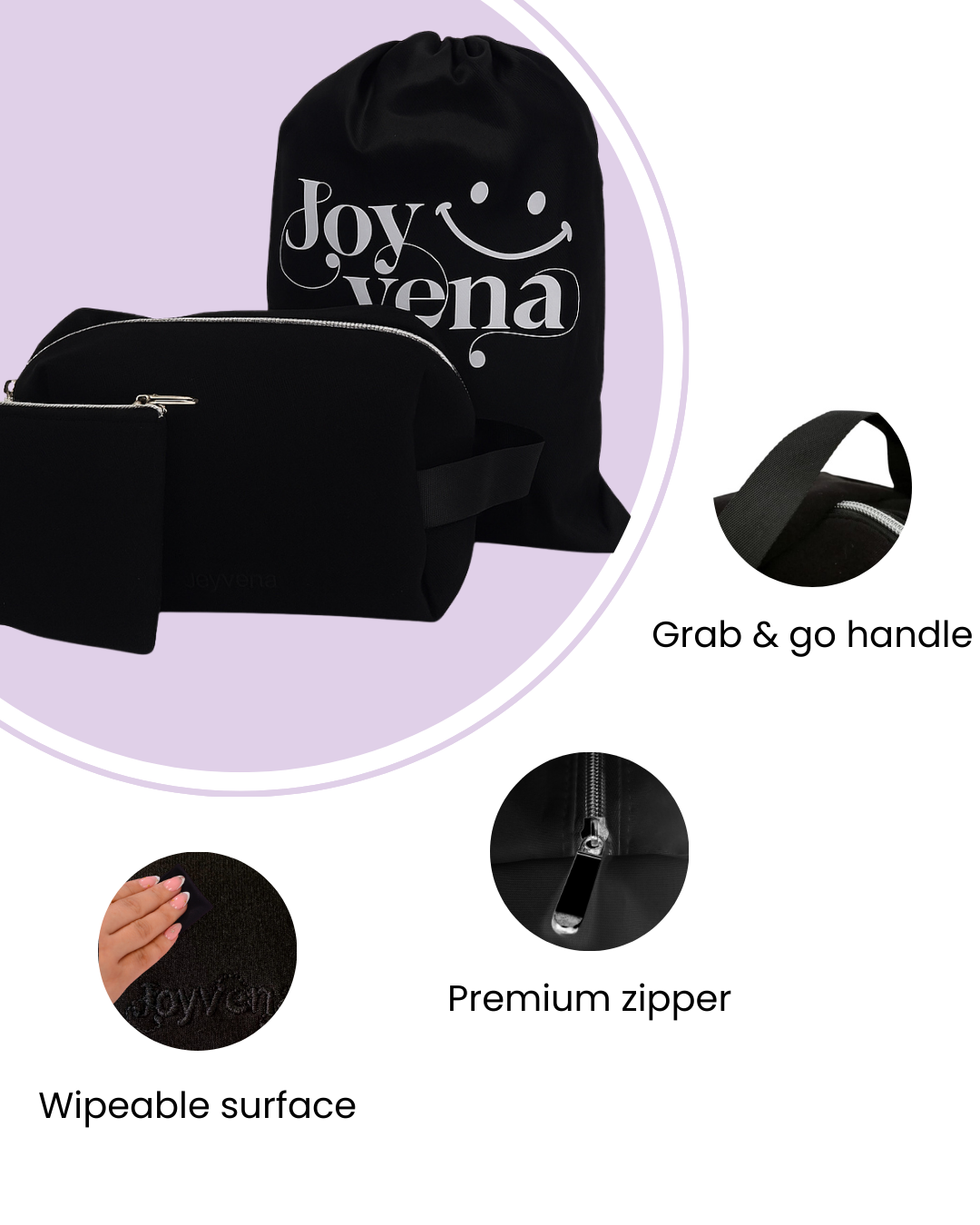 Black 3-in-1 Quilted Makeup Bag Beauty Set