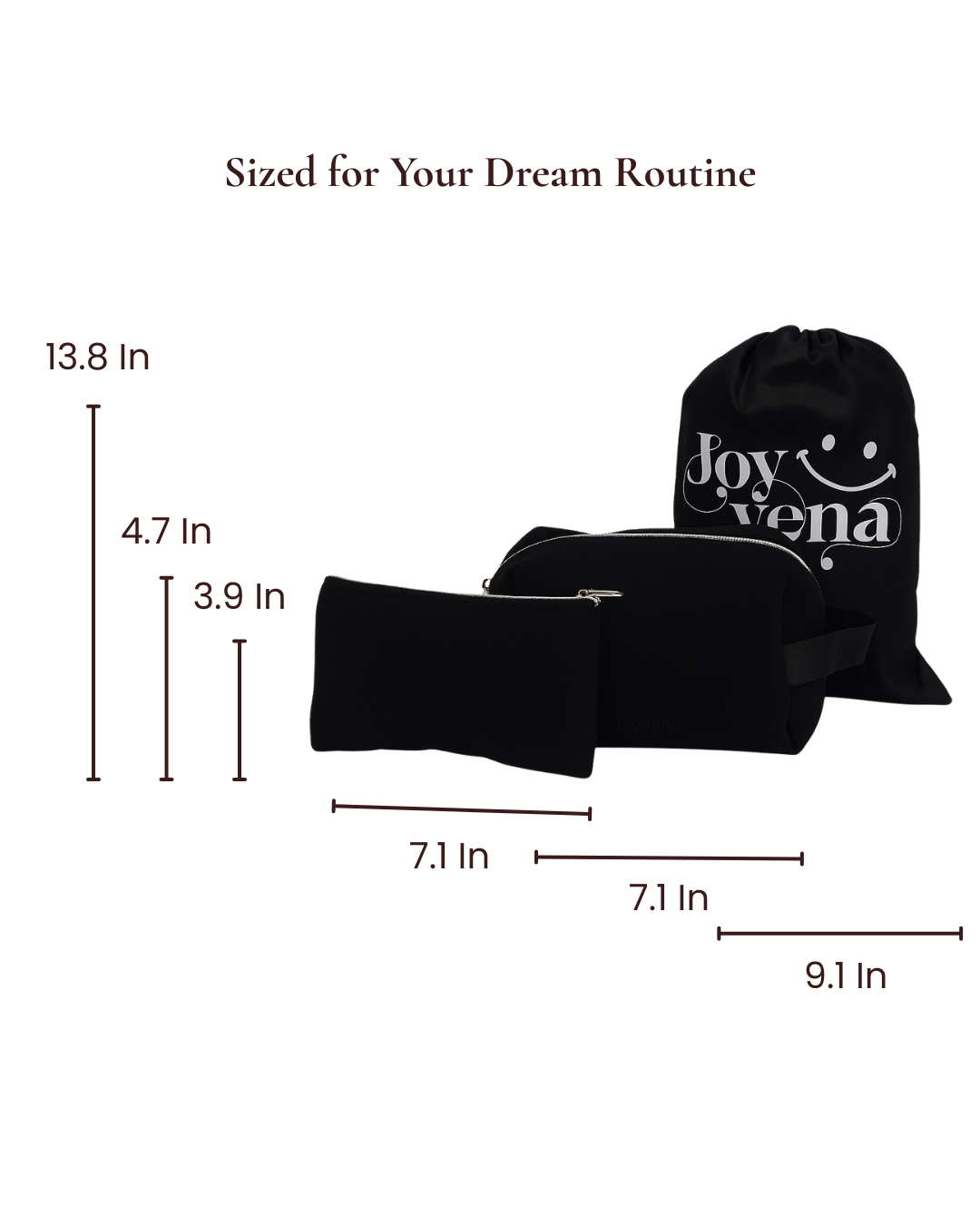 Black 3-in-1 Quilted Makeup Bag Beauty Set