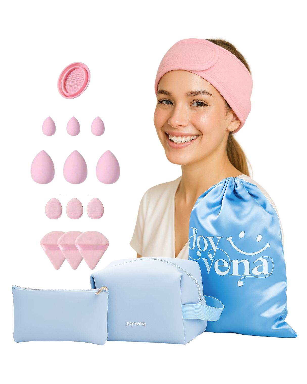 17pcs Baby Blue Makeup Organizer Set – Glow & Go Edition | Joyvena