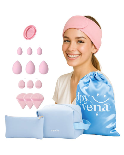 17pcs Baby Blue Makeup Organizer Set – Glow & Go Edition | Joyvena