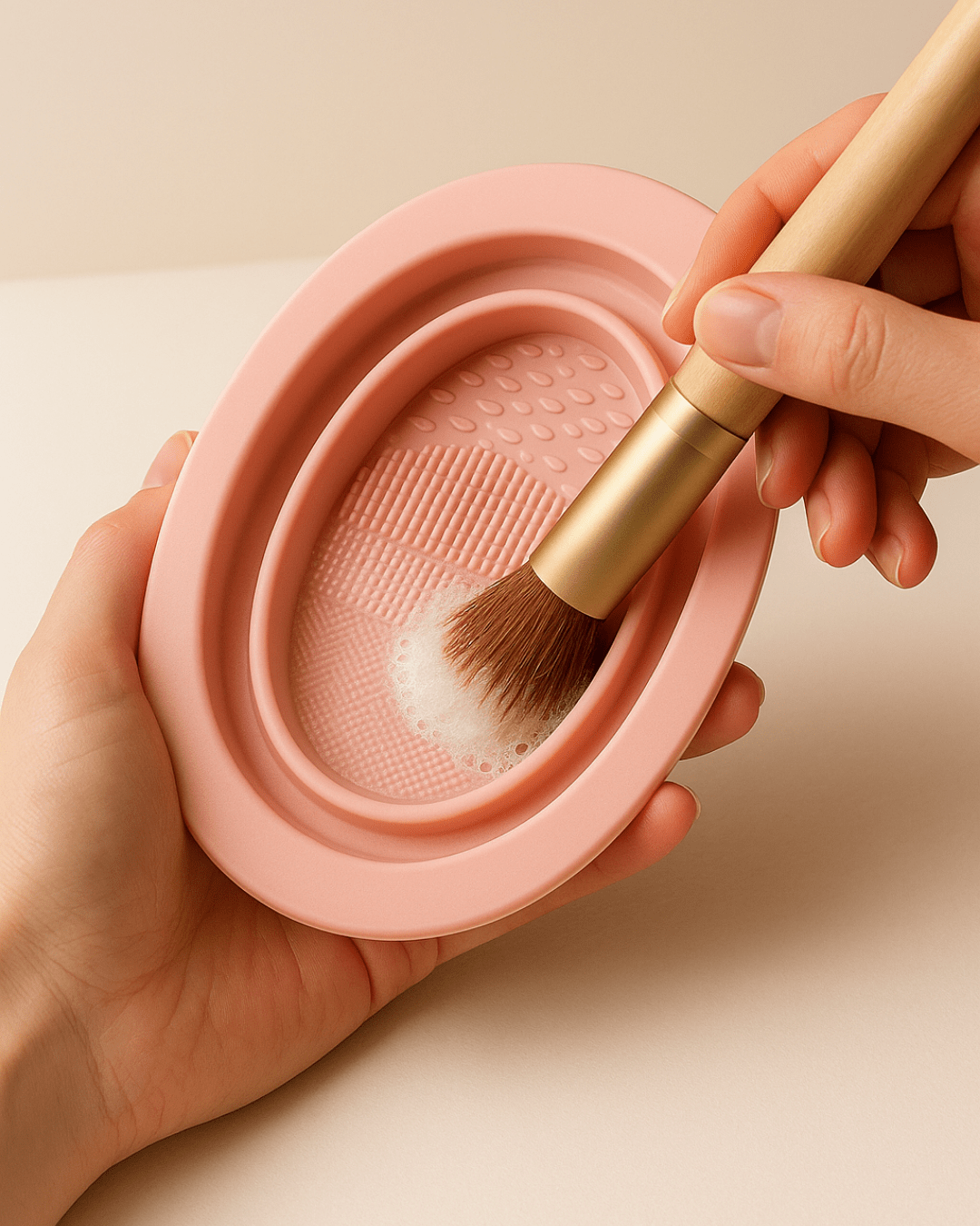 Collapsible Makeup Sponge & Brush Cleaning Bowl – Pink - Joyvena