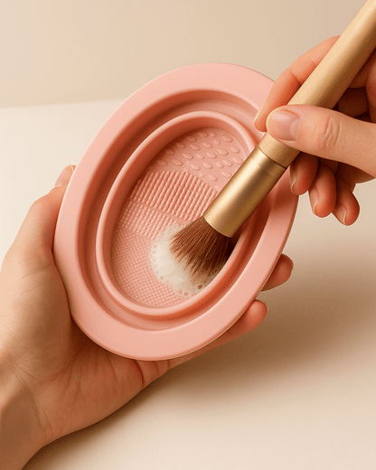 Collapsible Makeup Sponge & Brush Cleaning Bowl – Pink - Joyvena