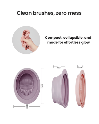 Collapsible Makeup Sponge & Brush Cleaning Bowl – Pink - Joyvena