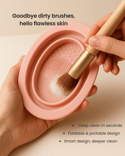 Collapsible Makeup Sponge & Brush Cleaning Bowl – Pink - Joyvena