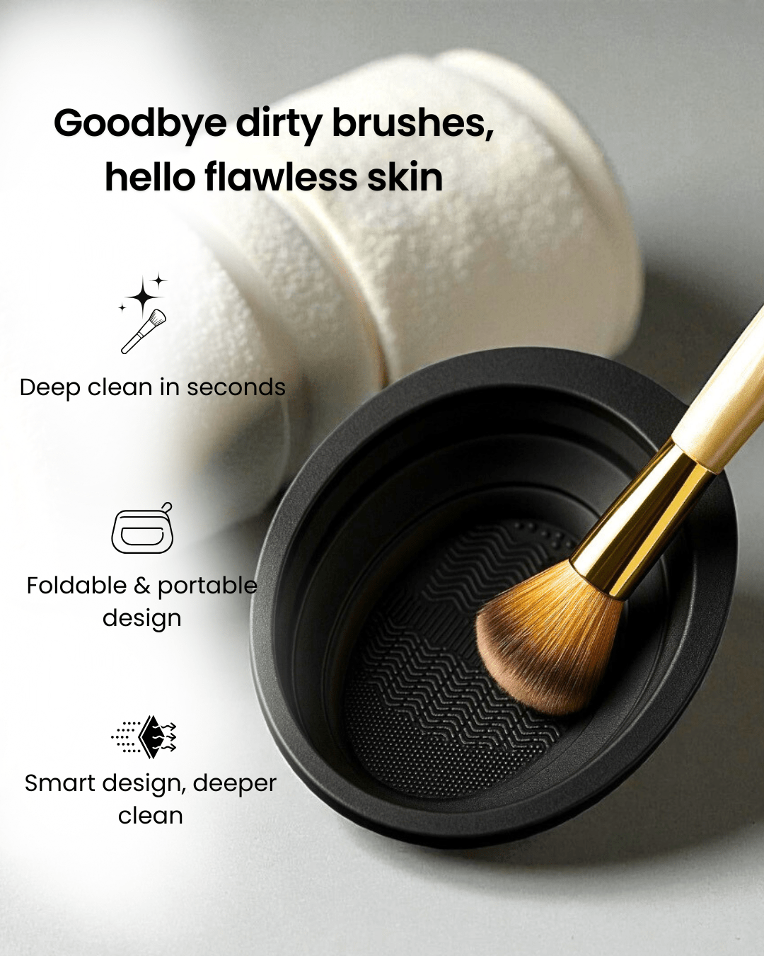 Collapsible Makeup Sponge & Brush Cleaning Bowl – Black - Joyvena
