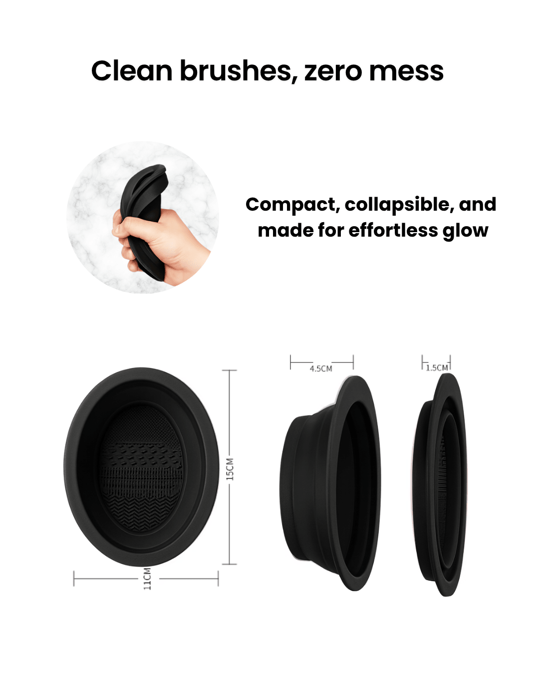 Collapsible Makeup Sponge & Brush Cleaning Bowl – Black - Joyvena