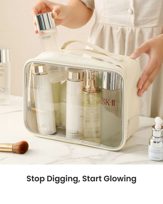 Clear Travel Toiletry Bag – Structured Organizer Beige