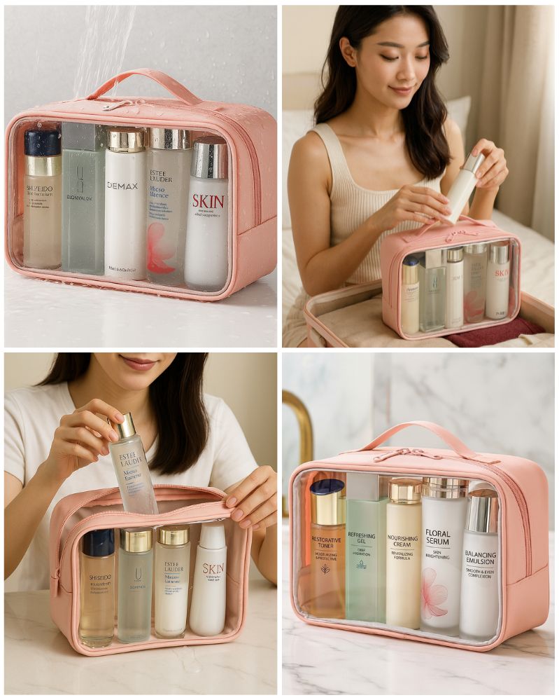 Clear Travel Toiletry Bag – Structured Organizer Pink