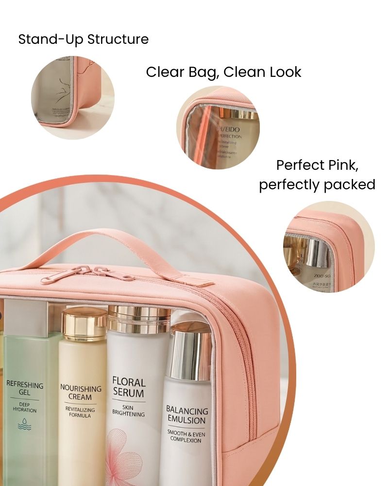 Clear Travel Toiletry Bag – Structured Organizer Pink