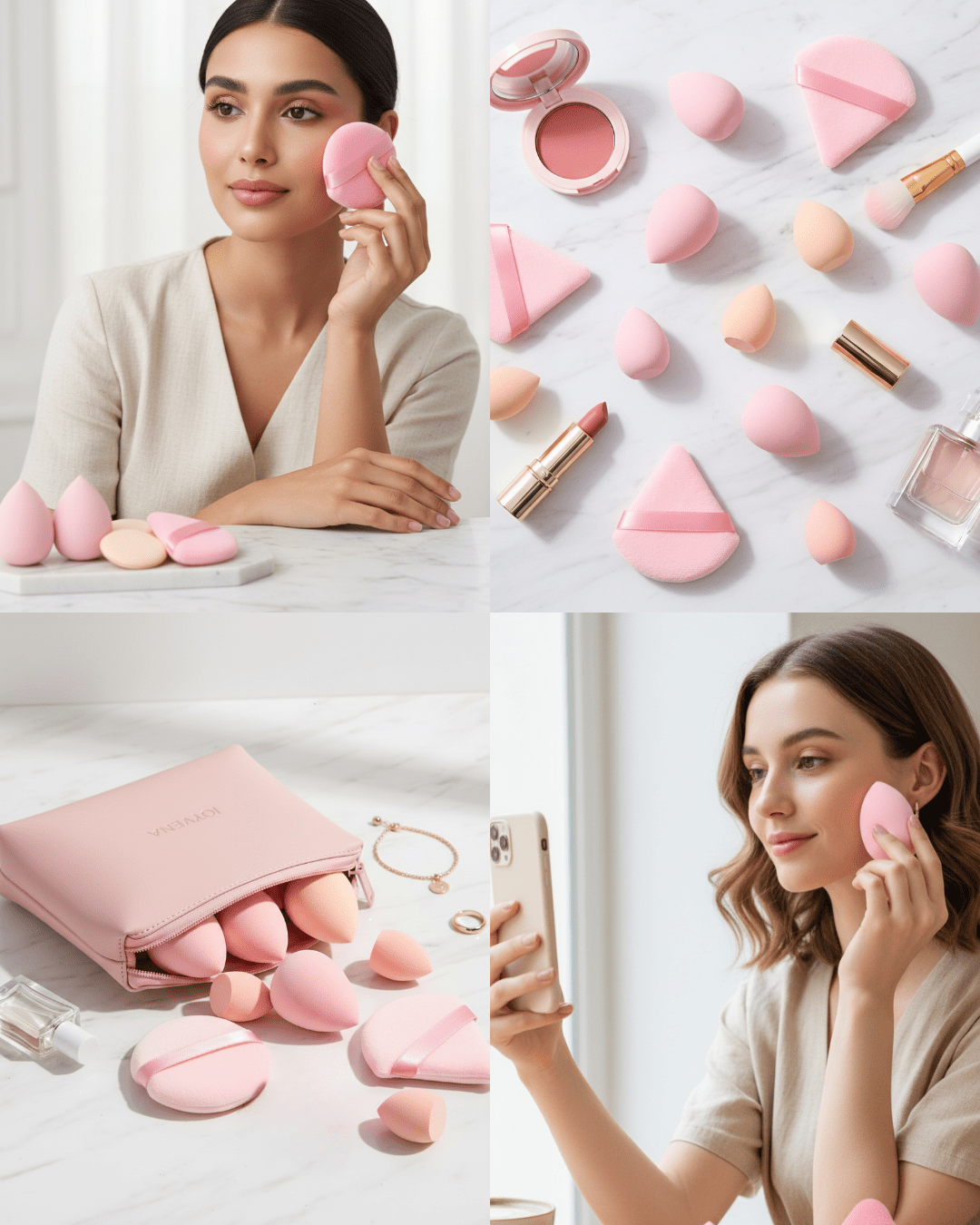 Beauty Sponge & Powder Puff Set – Pink 12pc - Joyvena