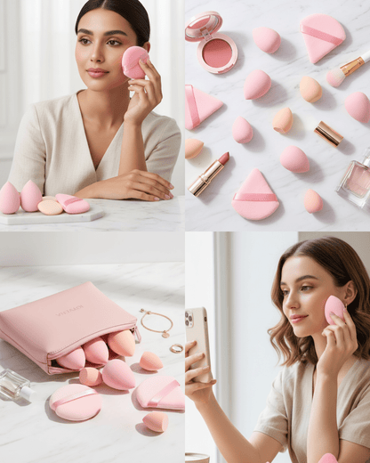 Beauty Sponge & Powder Puff Set – Pink 12pc - Joyvena