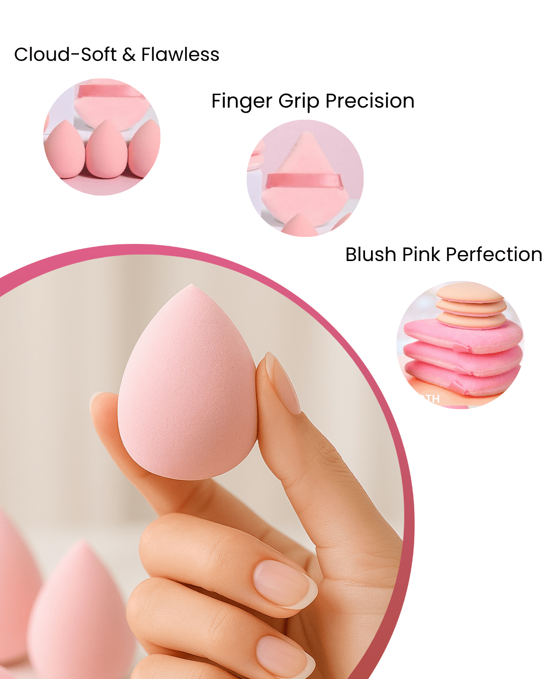 Beauty Sponge & Powder Puff Set – Pink 12pc - Joyvena
