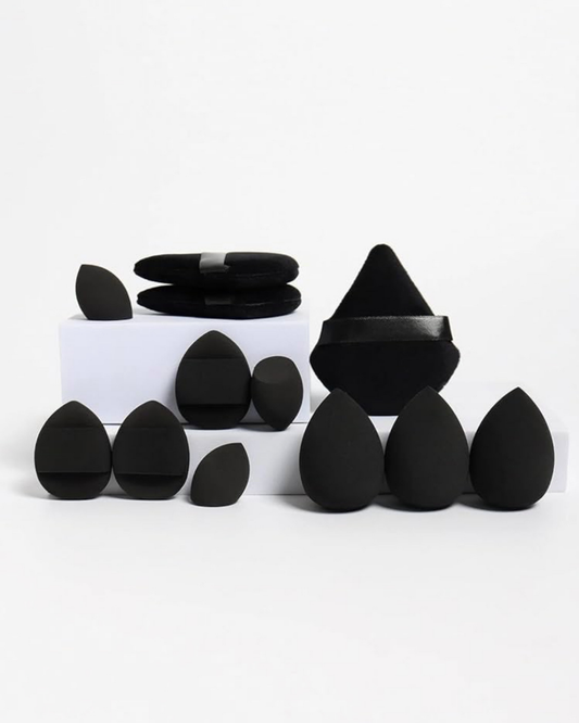 Beauty Sponge & Powder Puff Set – Black 12 pcs