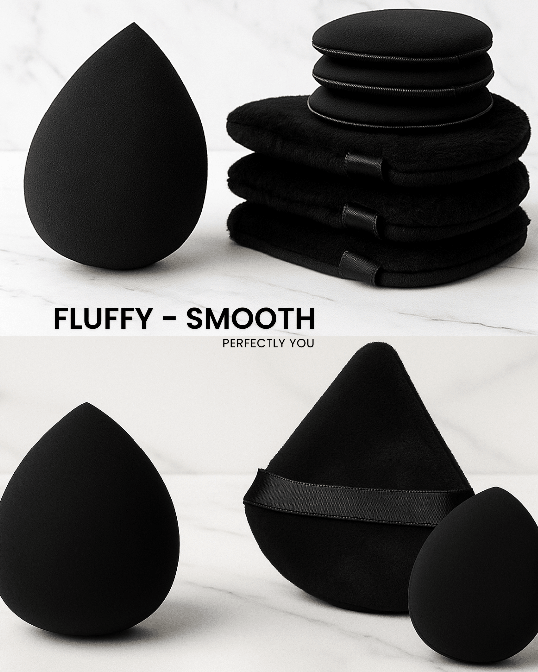 Beauty Sponge & Powder Puff Set – Black 12 pcs - Joyvena
