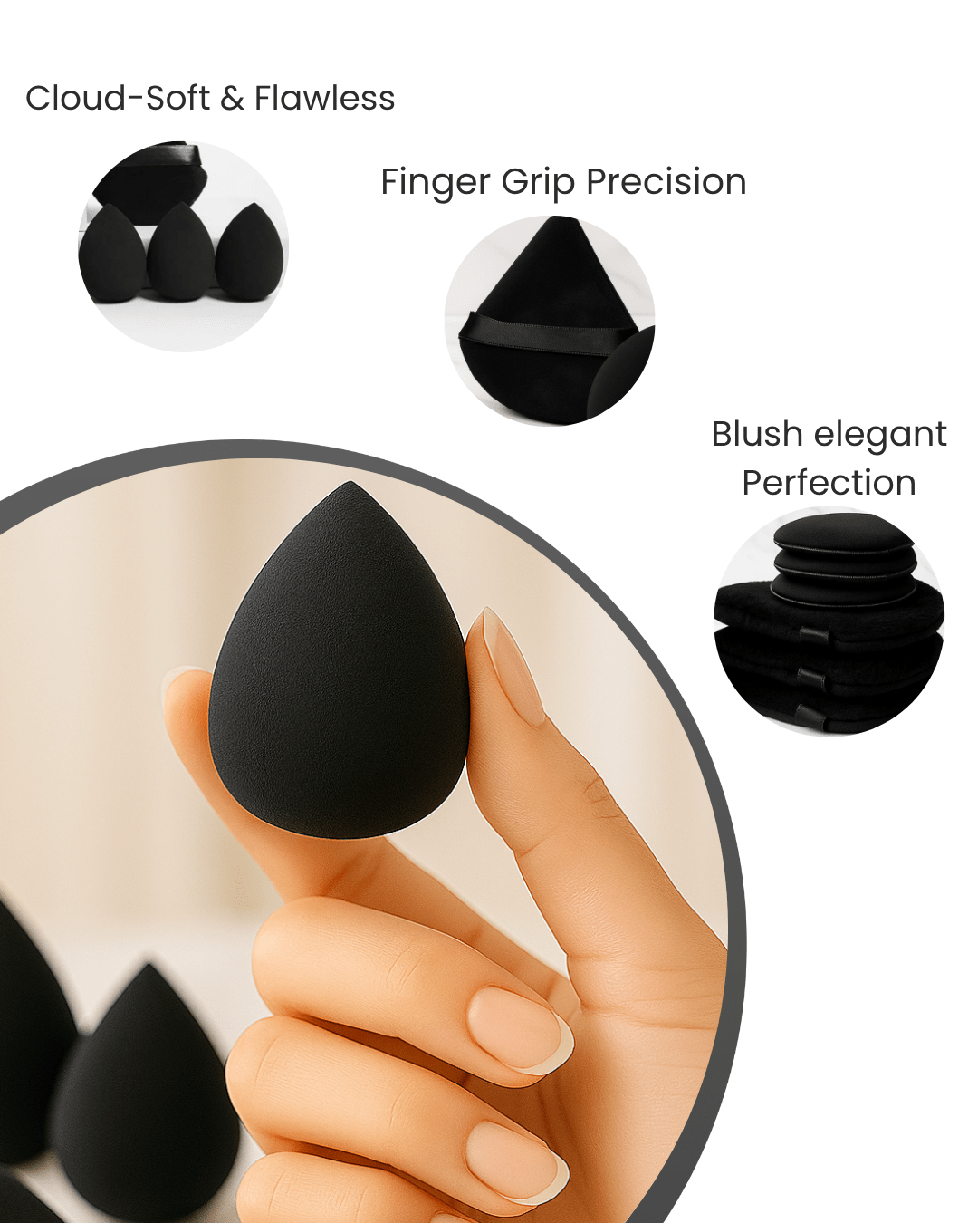 Beauty Sponge & Powder Puff Set – Black 12 pcs - Joyvena