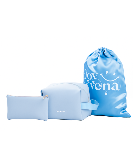 Baby Blue 3-in-1 Quilted Makeup Bag Beauty Set