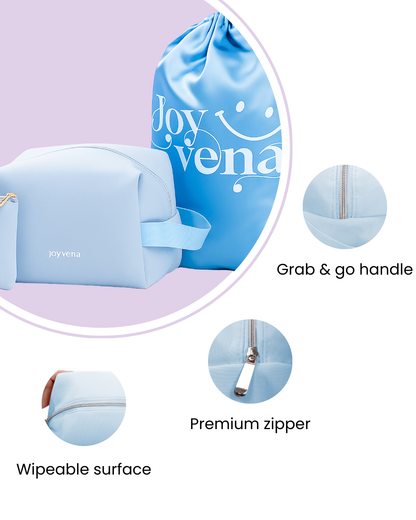 Baby Blue 3-in-1 Quilted Makeup Bag Beauty Set