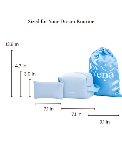 Baby Blue 3-in-1 Quilted Makeup Bag Beauty Set