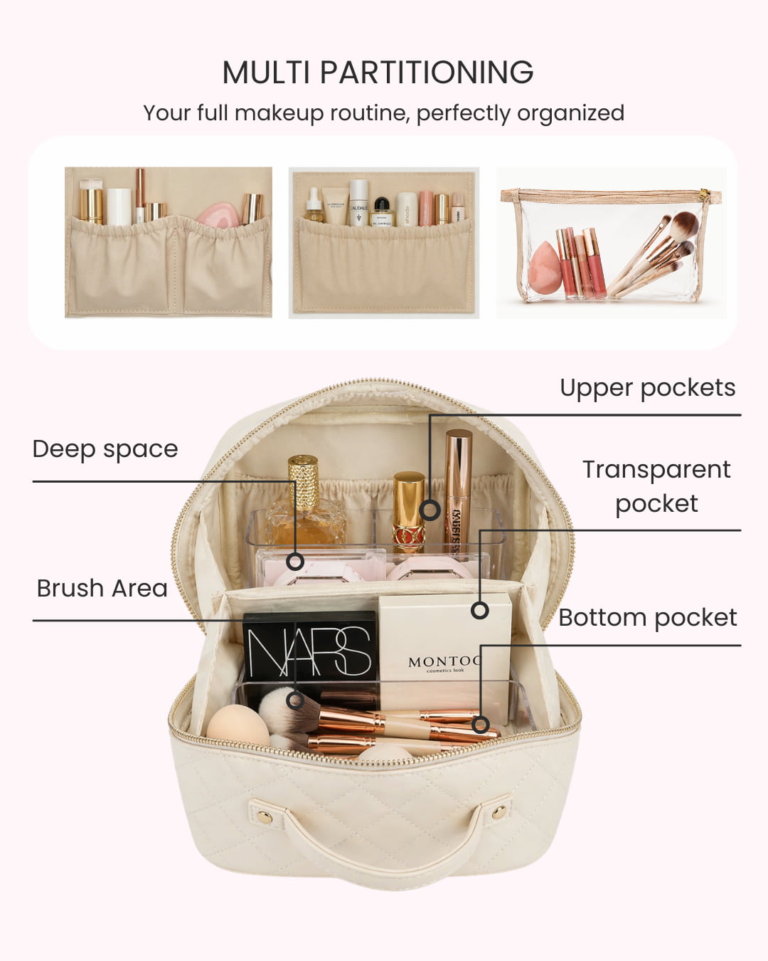 Travel Makeup Bag Soft Beige