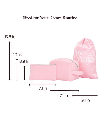 Neceser acolchado rosa 3 en 1 para maquillaje