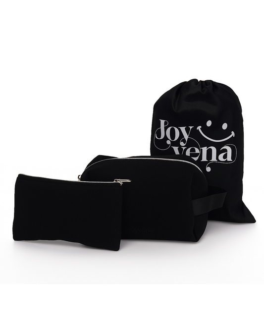 Black 3-in-1 Quilted Makeup Bag Beauty Set
