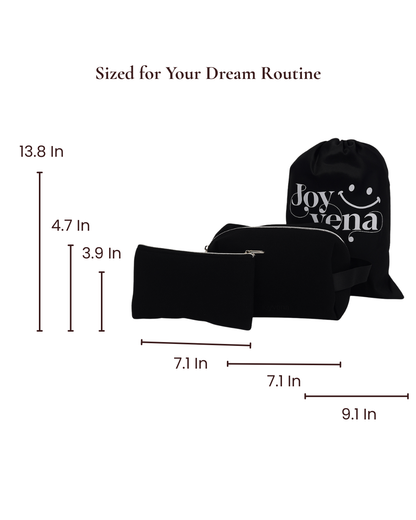 Black 3-in-1 Quilted Makeup Bag Beauty Set