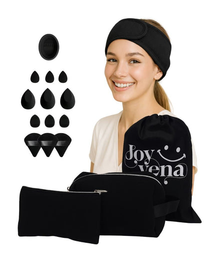 Travel Makeup Bag Set – Quilted Cosmetic Organizer (17-Piece) | Joyvena