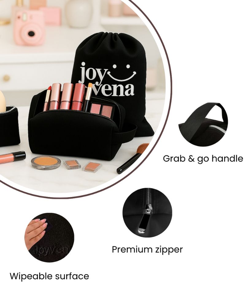 Travel Makeup Bag Set – Quilted Cosmetic Organizer (17-Piece) | Joyvena