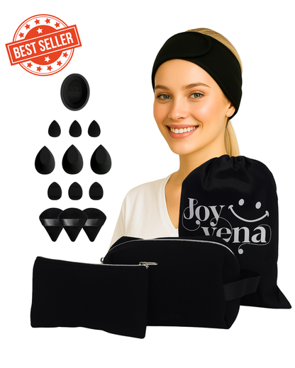 17pcs Black Makeup Organizer Set – Glow & Go Edition | Joyvena