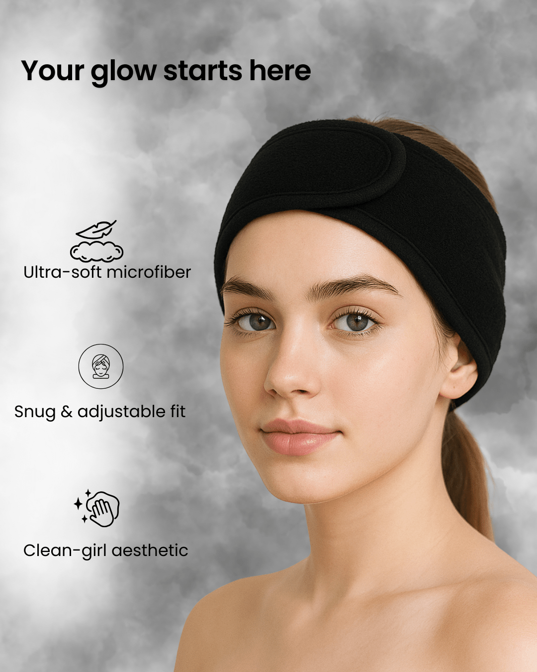 Soft Adjustable Spa Headband – Black - Joyvena