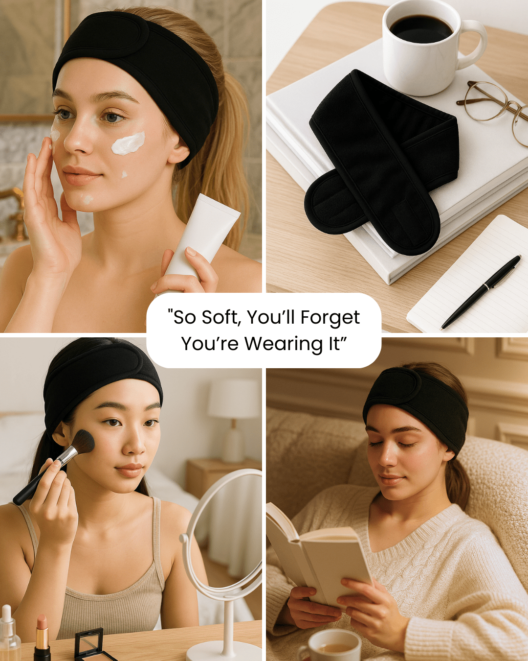 Soft Adjustable Spa Headband – Black - Joyvena