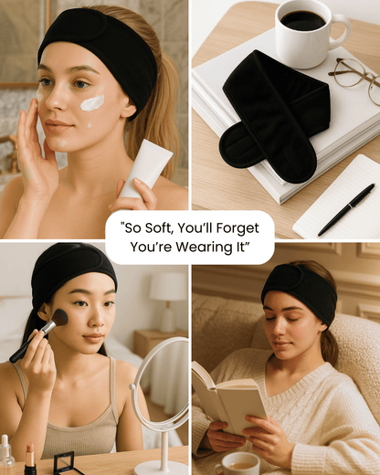 Soft Adjustable Spa Headband – Black - Joyvena