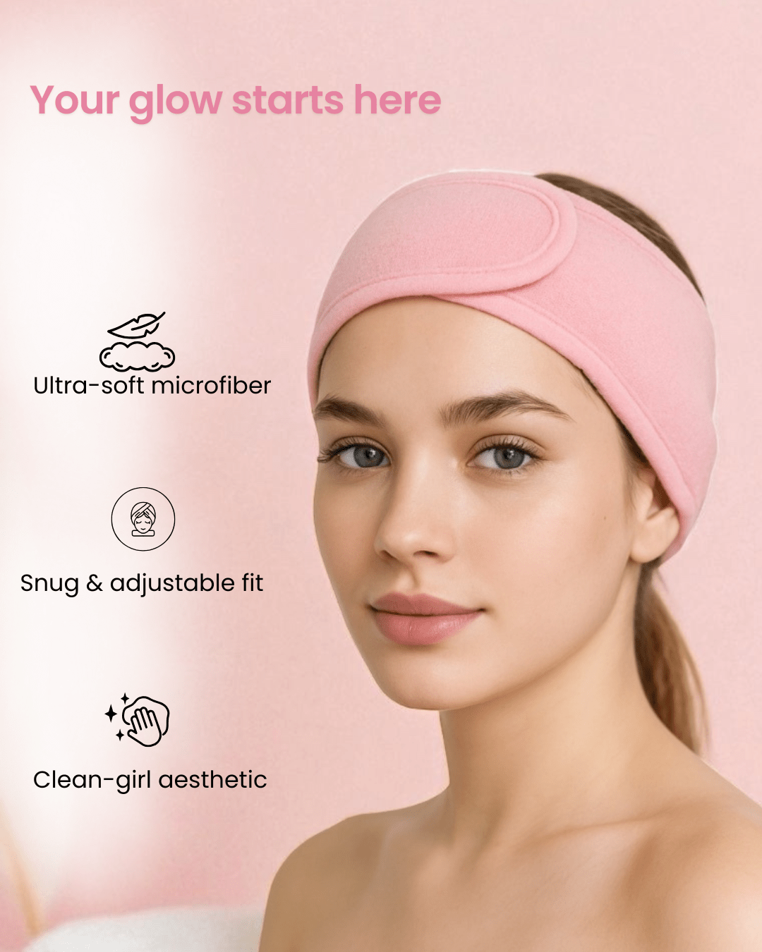Soft Adjustable Spa Headband Pink - Joyvena