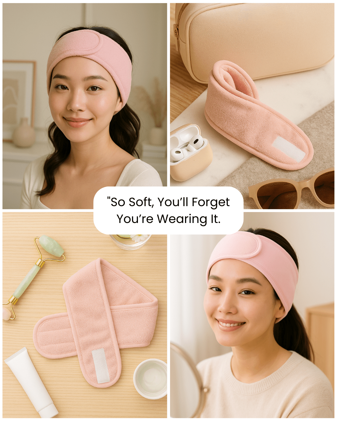 Soft Adjustable Spa Headband Pink - Joyvena