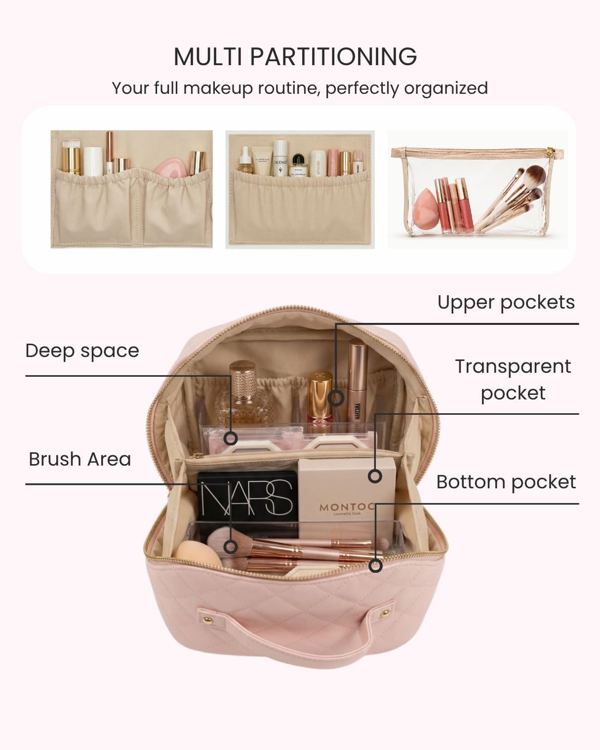 Travel Makeup Bag Soft Pink