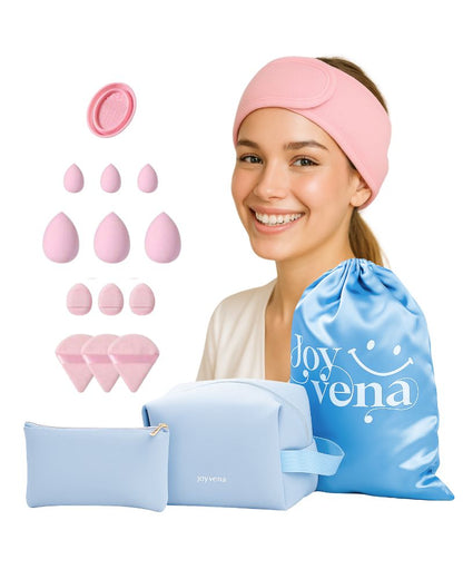 Travel Makeup Bag Set – Quilted Cosmetic Organizer (17-Piece) | Joyvena