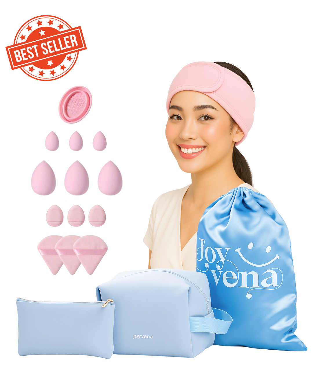 17pcs Baby Blue Makeup Organizer Set – Glow & Go Edition | Joyvena