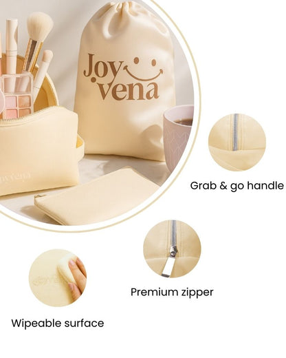 Travel Makeup Bag Set – Quilted Cosmetic Organizer (17-Piece) | Joyvena