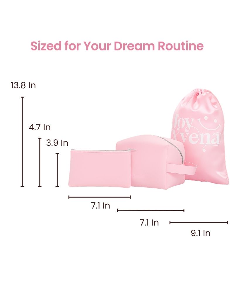 Travel Makeup Bag Set – Quilted Cosmetic Organizer (17-Piece) | Joyvena