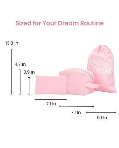 Travel Makeup Bag Set – Quilted Cosmetic Organizer (17-Piece) | Joyvena