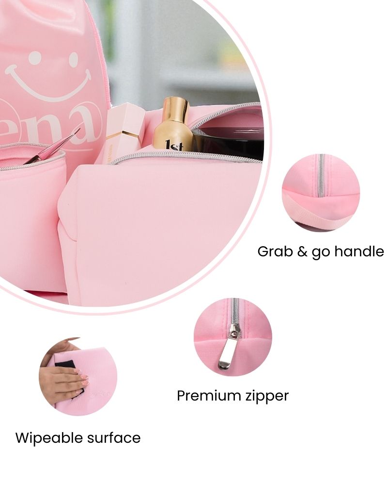 Travel Makeup Bag Set – Quilted Cosmetic Organizer (17-Piece) | Joyvena