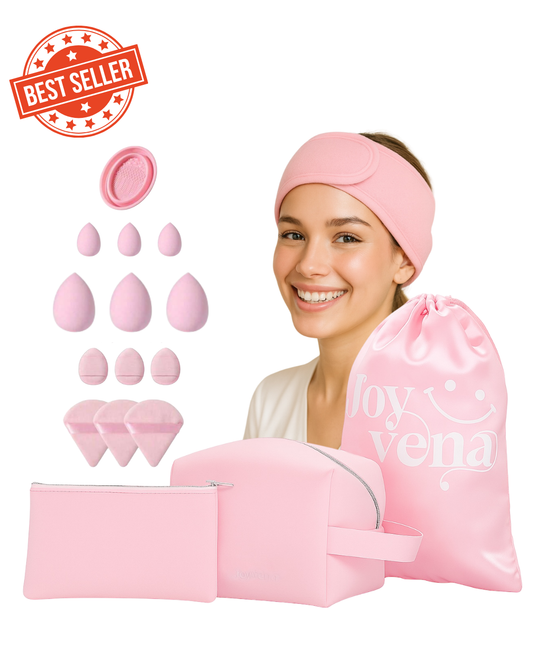 17pcs Pink Makeup Organizer Set – Glow & Go Edition | Joyvena