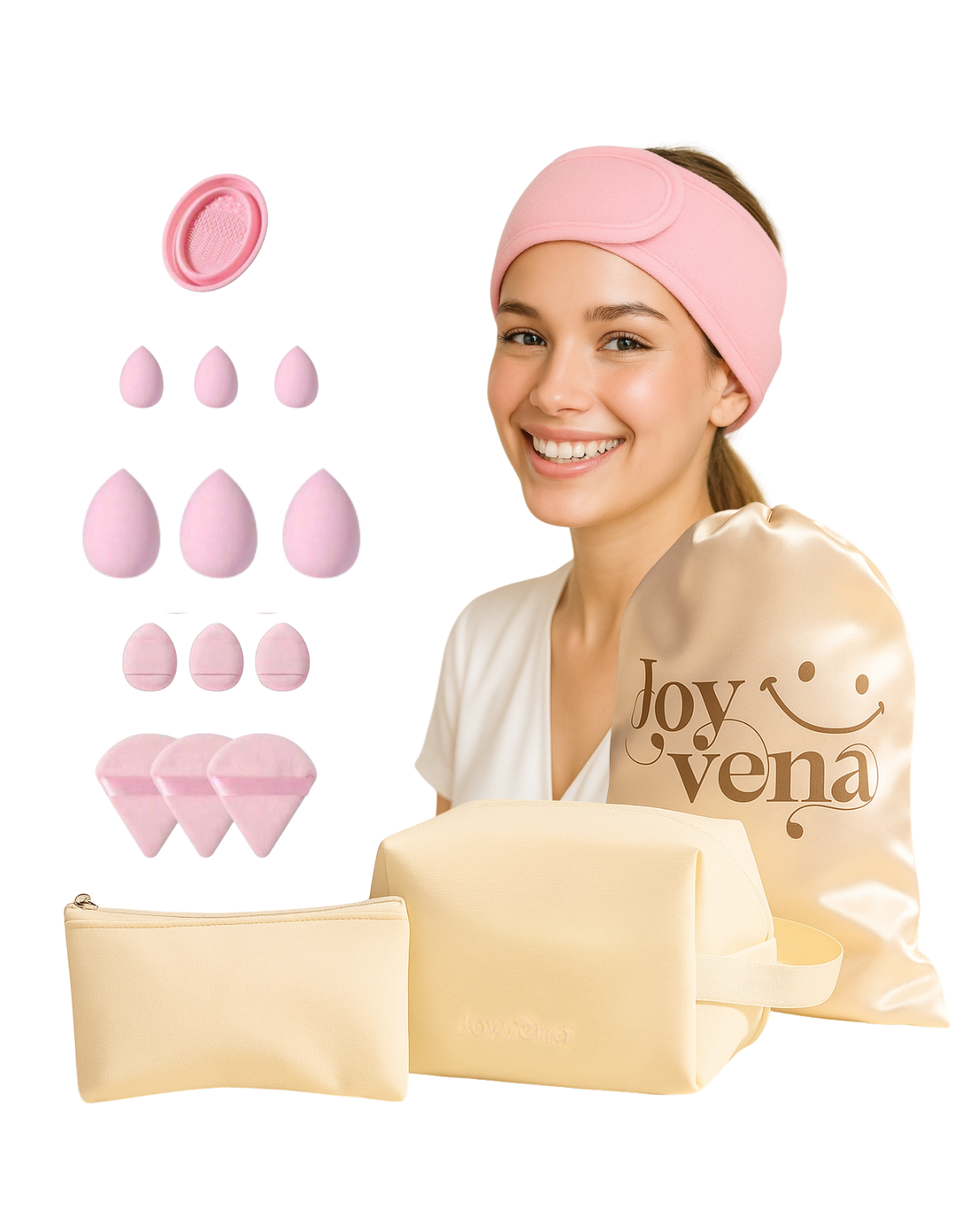 17pcs Beige Makeup Organizer Set – Glow & Go Edition | Joyvena