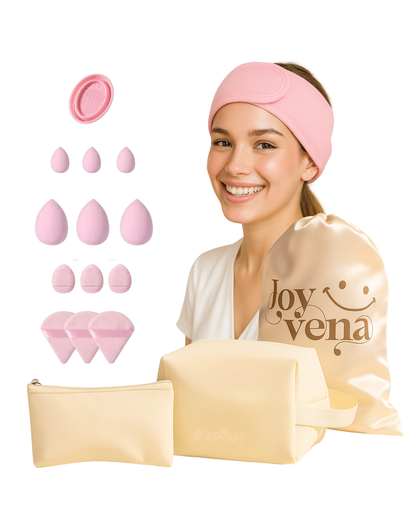 17pcs Beige Makeup Organizer Set – Glow & Go Edition | Joyvena