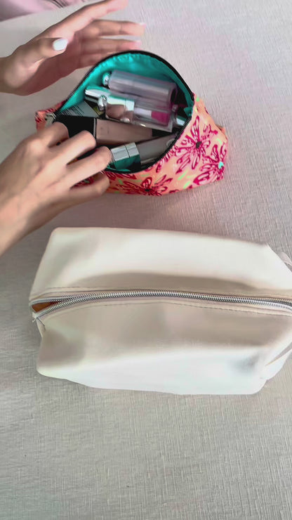 Beige 3-in-1 Quilted Makeup Bag Beauty Set